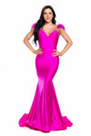 Jessica Angel Rhinestone Strap Form Fitting Gown with Ostrich Feathers