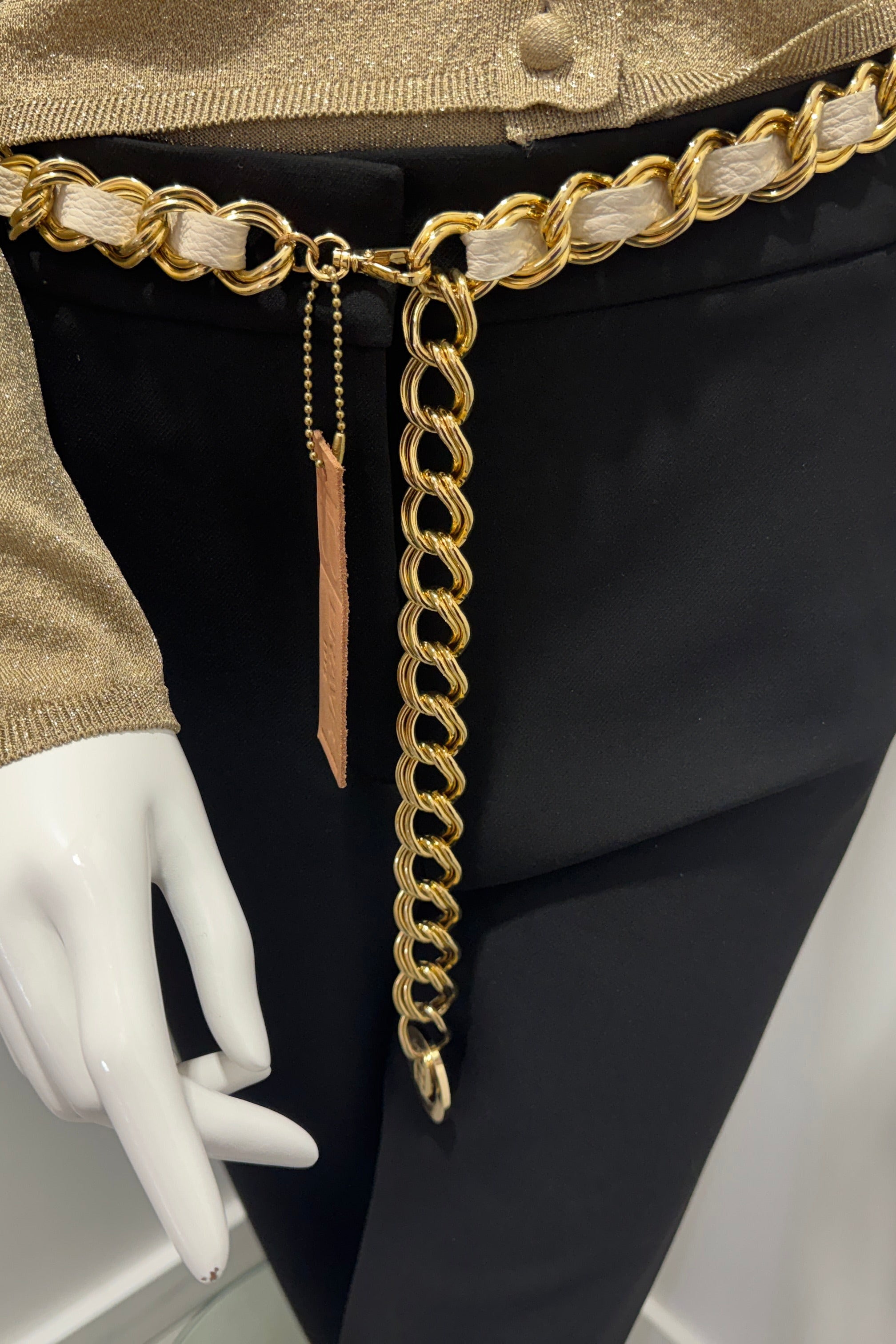 Brave Doone Leather Simple Chain Belt Gold/Marble Wide