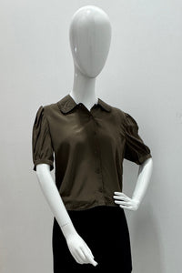 Frame The Silk Prim Blouse Deep Olive