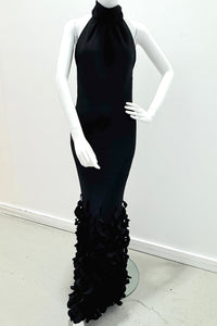 Catherine Regehr Backless Bias T-Neck Sheath With Spiral Hem Black