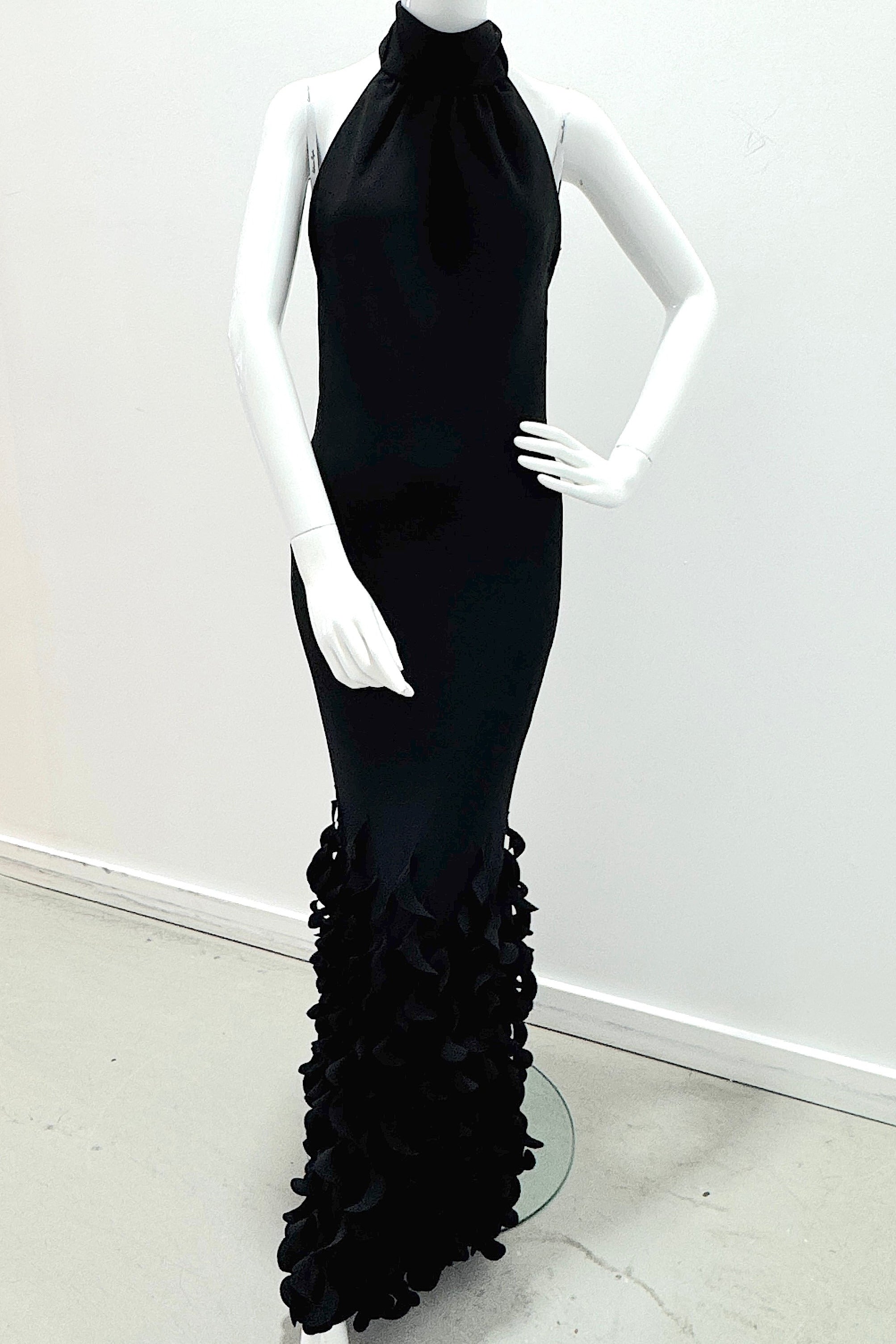 Catherine Regehr Backless Bias T-Neck Sheath With Spiral Hem Black