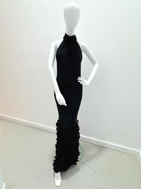 Catherine Regehr Backless Bias T-Neck Sheath With Spiral Hem Black
