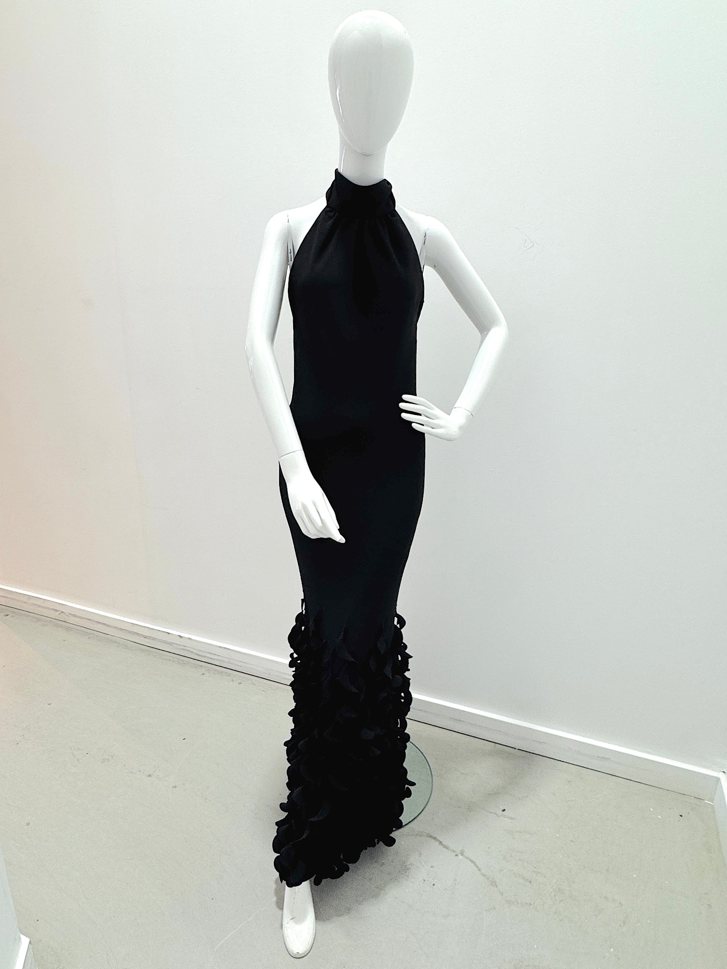 Catherine Regehr Backless Bias T-Neck Sheath With Spiral Hem Black