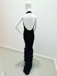Catherine Regehr Backless Bias T-Neck Sheath With Spiral Hem Black
