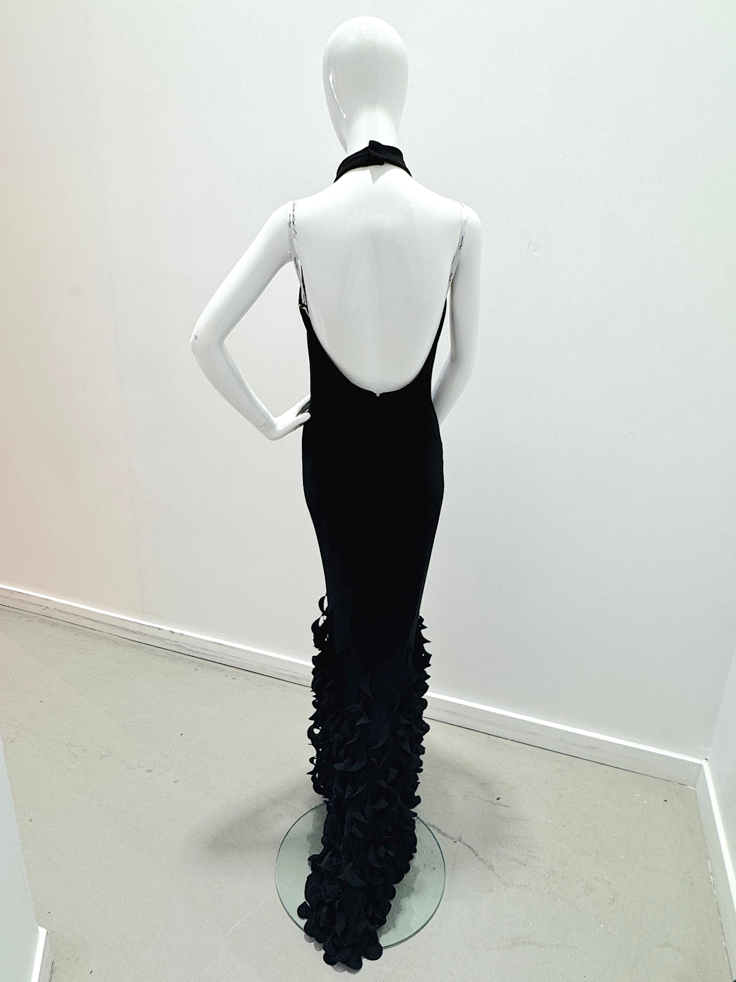 Catherine Regehr Backless Bias T-Neck Sheath With Spiral Hem Black