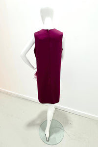 Catherine Regehr Sleeveless Jewel Neck Arak Dress W/ Narrow Plume & Crystals Plum