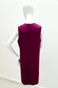 Catherine Regehr Sleeveless Jewel Neck Arak Dress W/ Narrow Plume & Crystals Plum