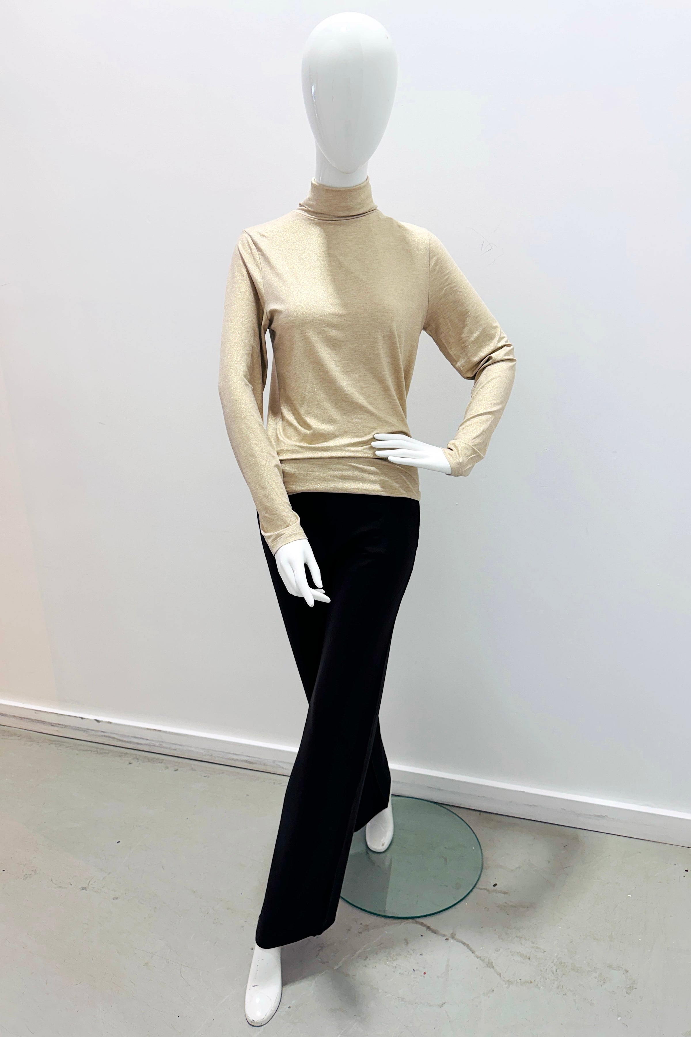 Majestic Filatures Soft Touch Metallic Long-Sleeve Turtleneck - Golden Ecru Chine