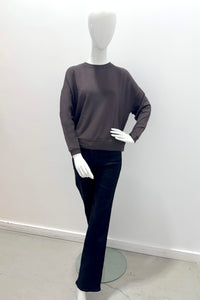 Majestic Filatures French Terry Long-Sleeve Crewneck With Banded Hem - Chocolate Mousse