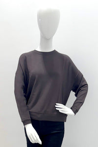Majestic Filatures French Terry Long-Sleeve Crewneck With Banded Hem - Chocolate Mousse