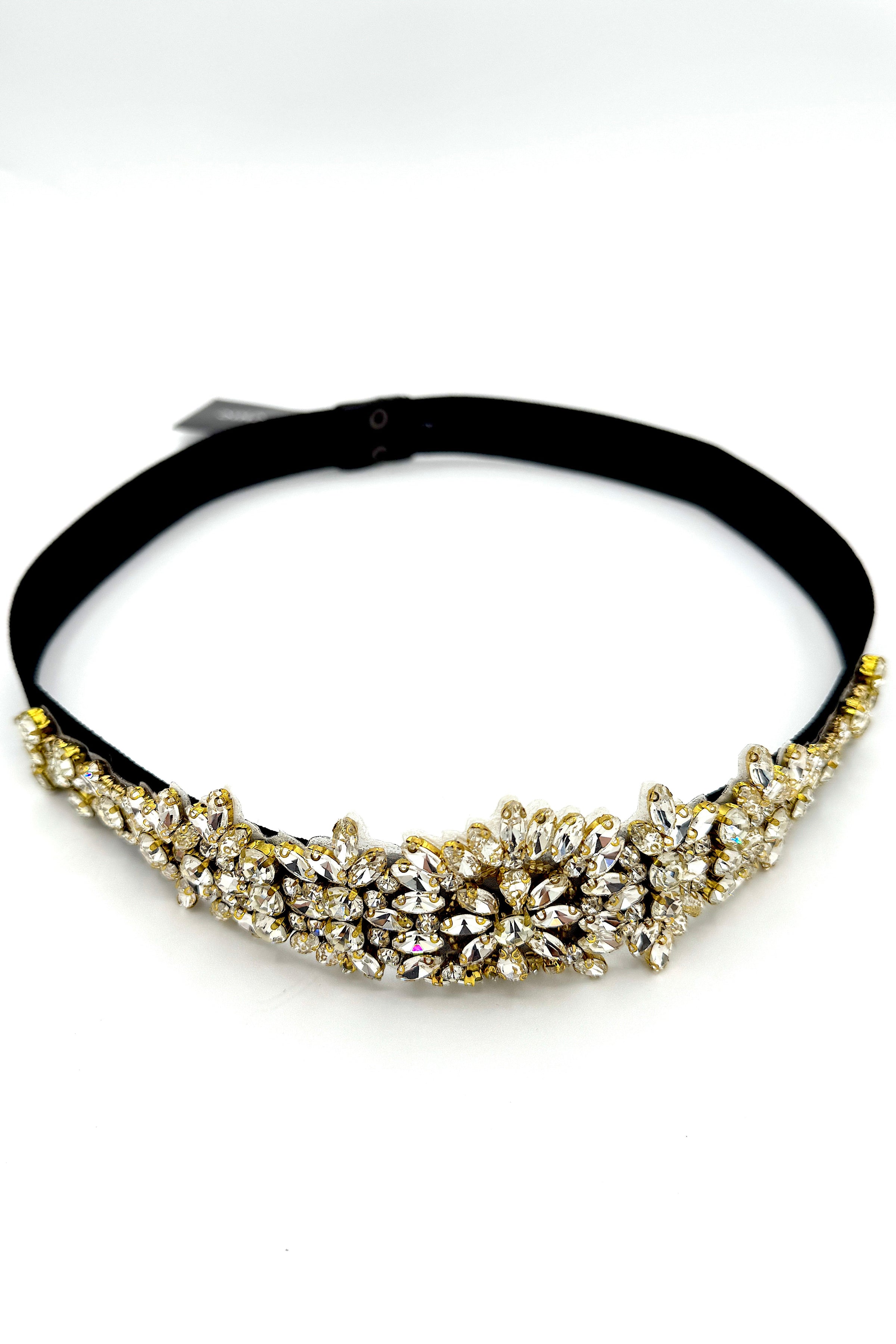 Ceinture élastique en cristal très chic - Noir