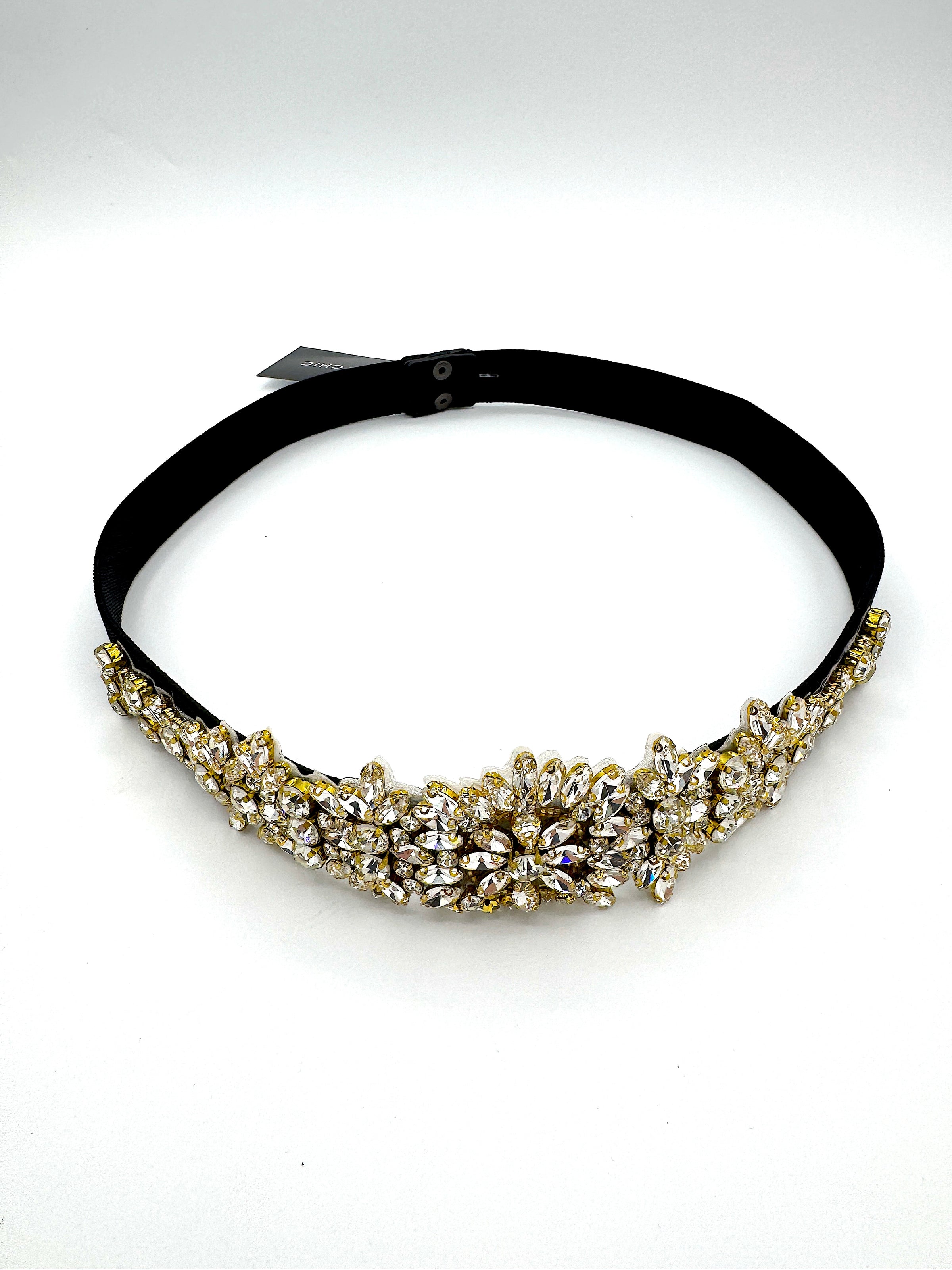 Ceinture élastique en cristal très chic - Noir