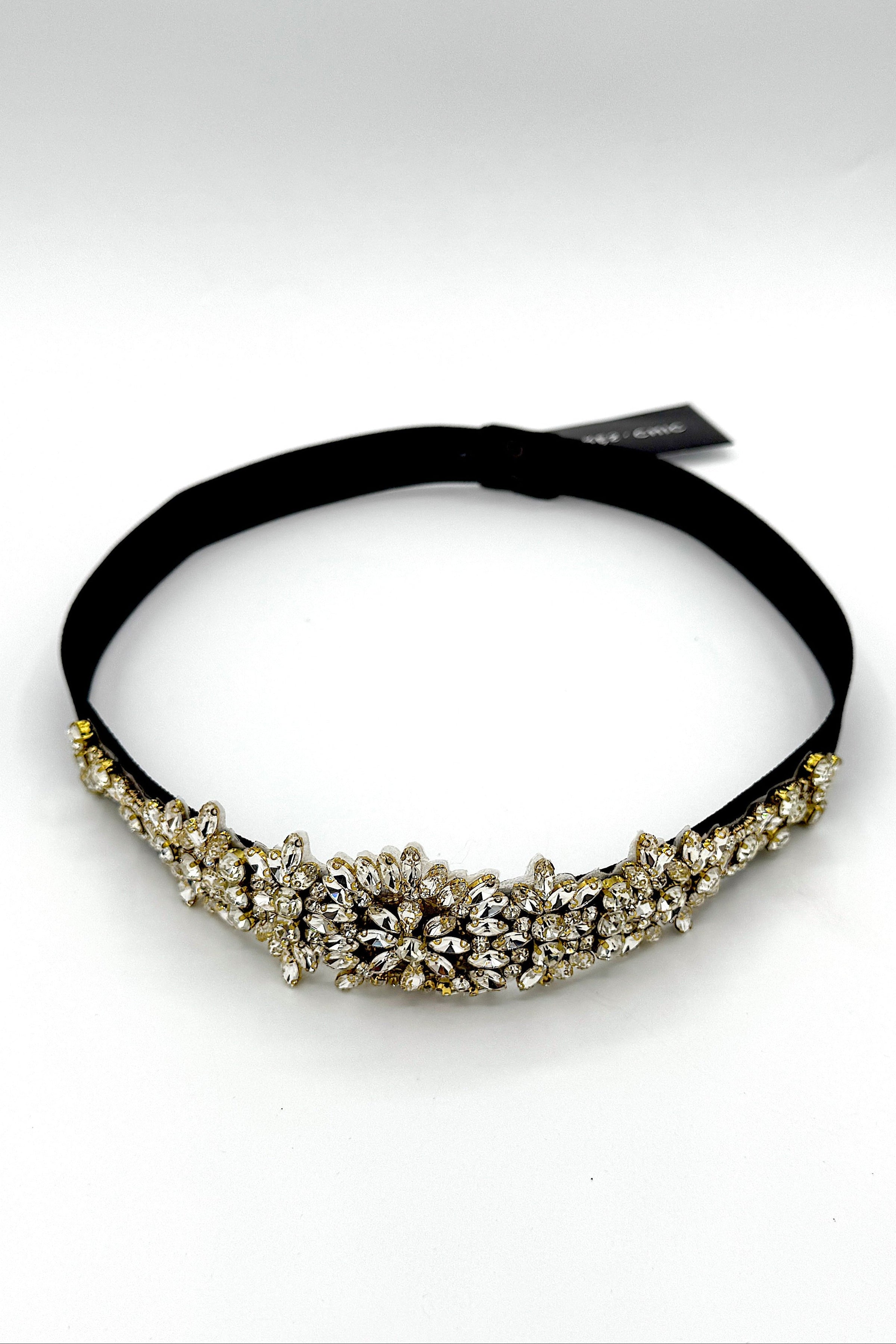 Ceinture élastique en cristal très chic - Noir
