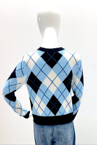 Alice + Olivia Carolee Crewneck Argyle Pullover - Mineral