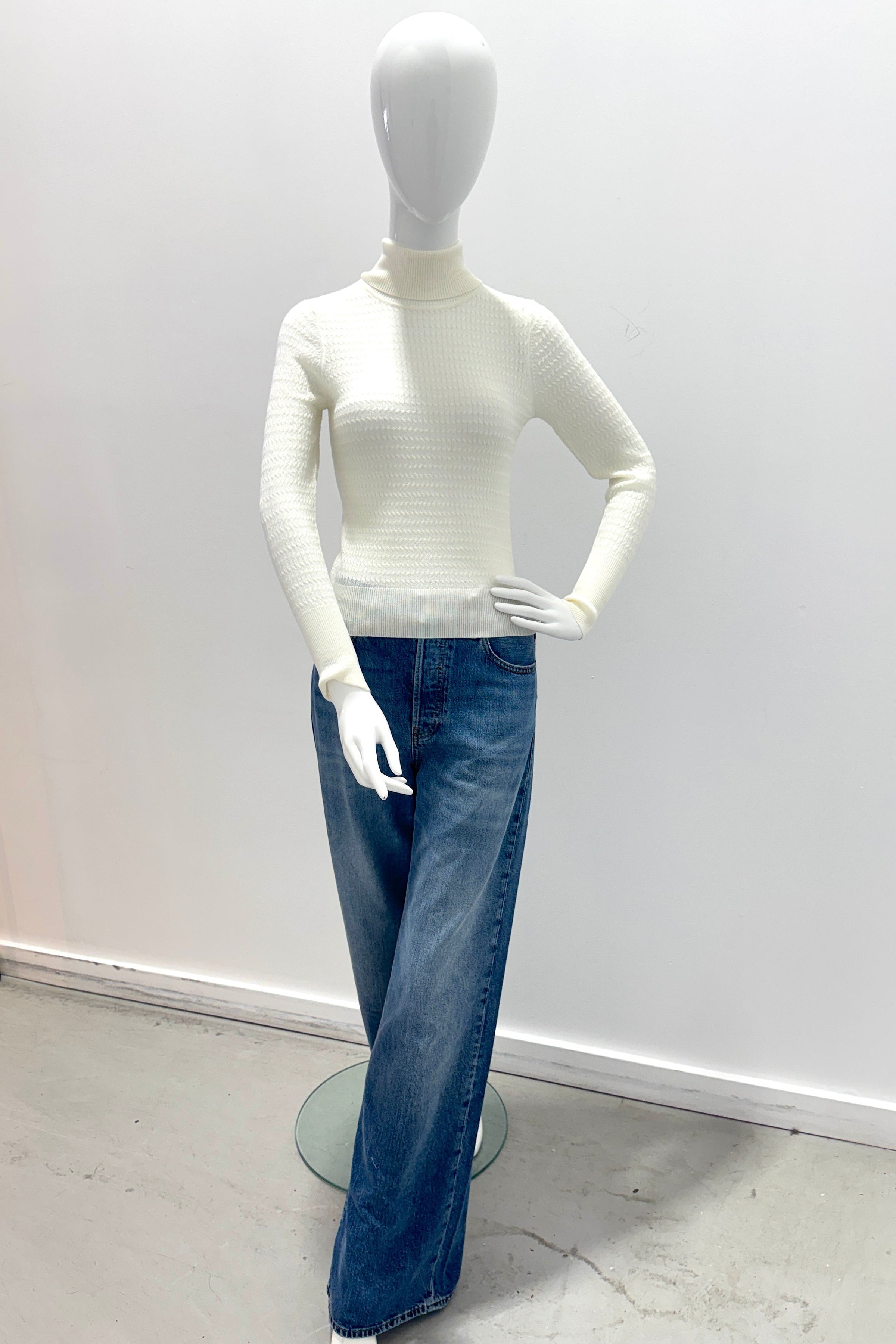 L'Agence Umbra Tissue-Weight Cable Turtleneck - Ivory
