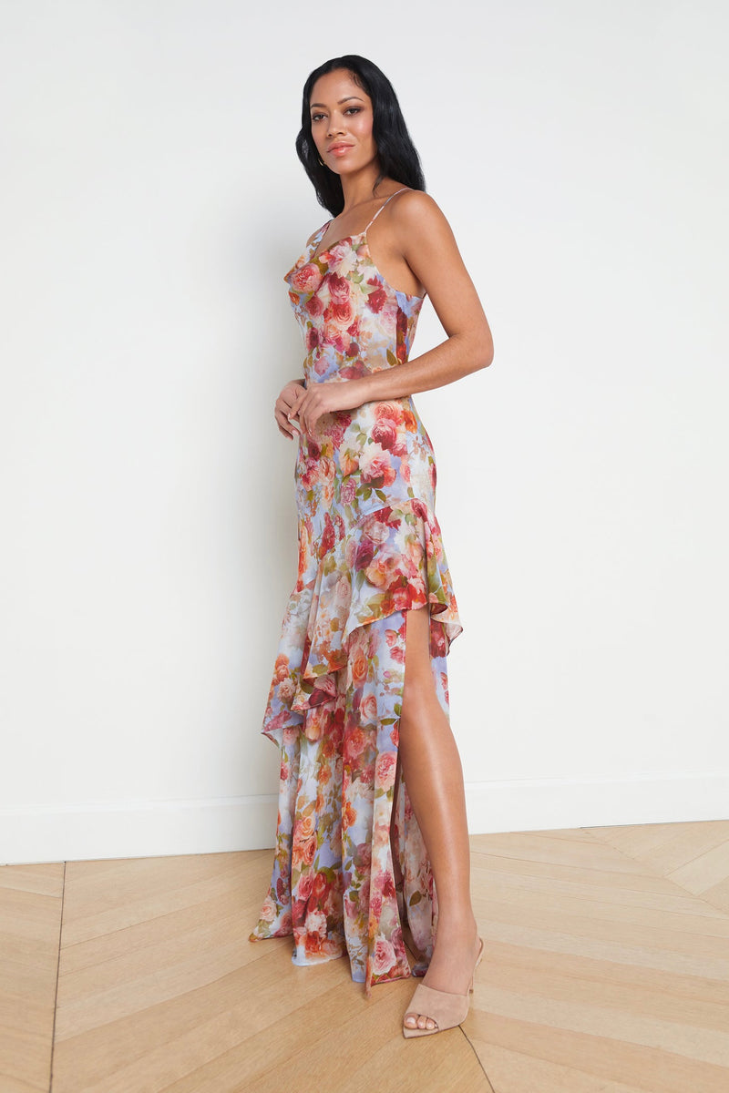 L'Agence Viola Floral Print Silk Dress