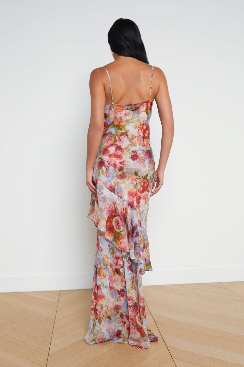 L'Agence Viola Floral Print Silk Dress