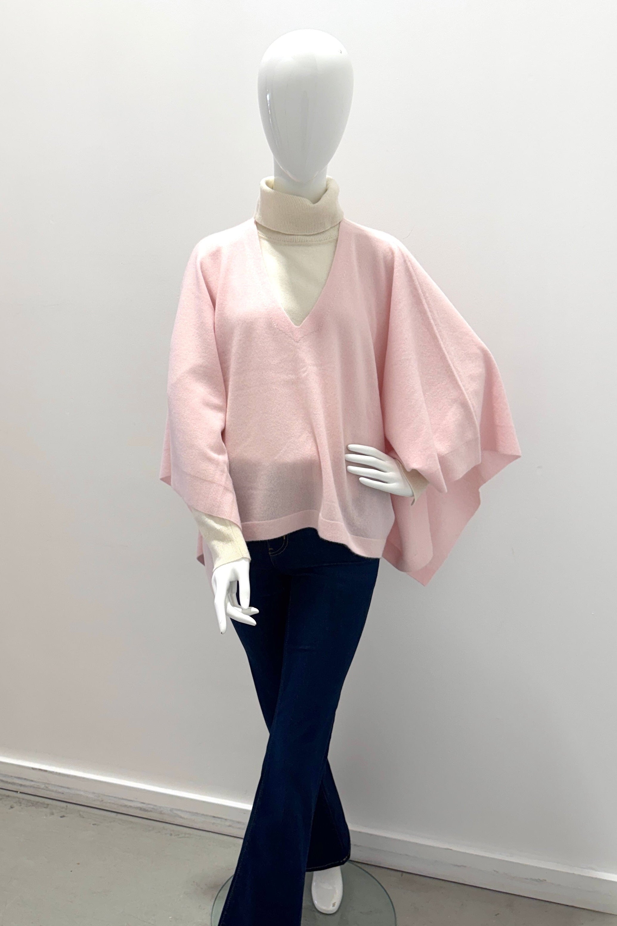 Repeat Organic Cashmere Knitted Poncho Feather