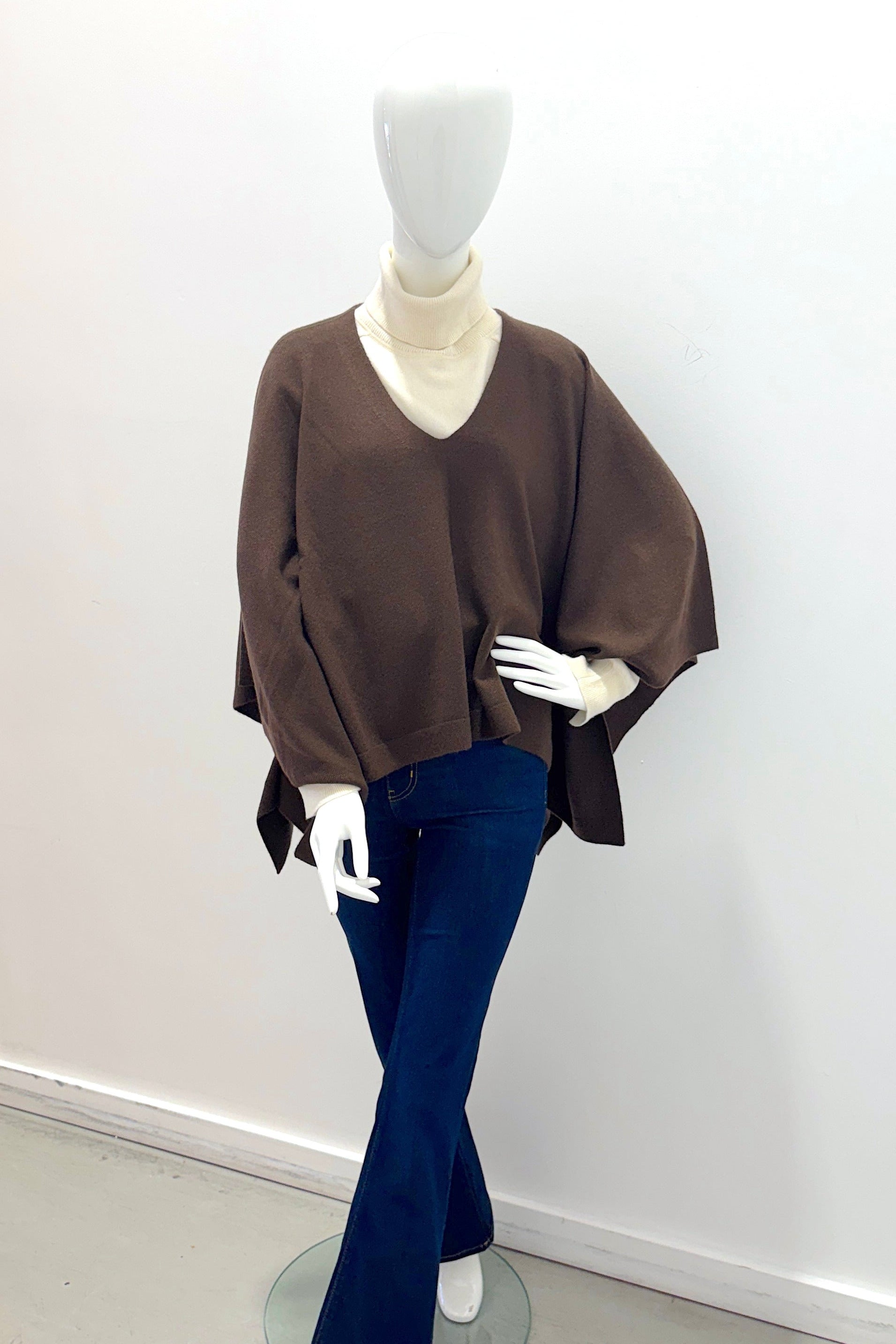 Repeat Organic Cashmere Knitted Poncho Chocolate
