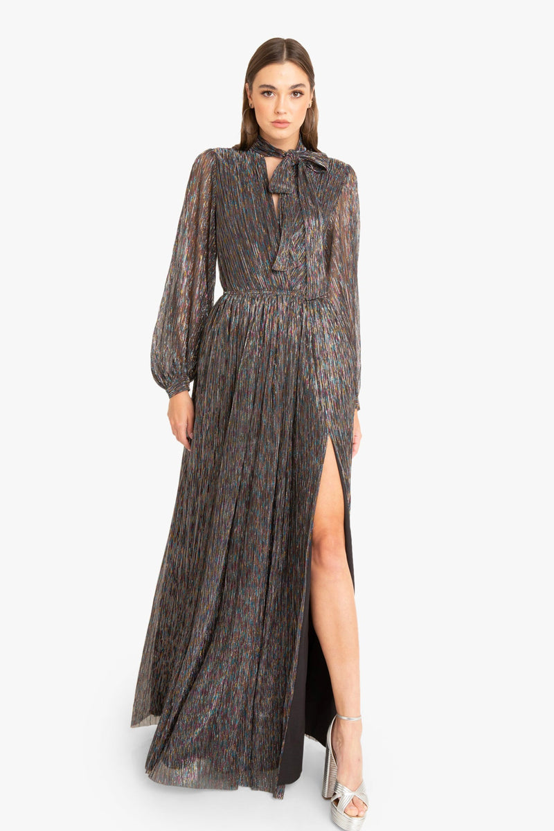 Black Halo Soliana Shimmer Plunging V Neck Gown