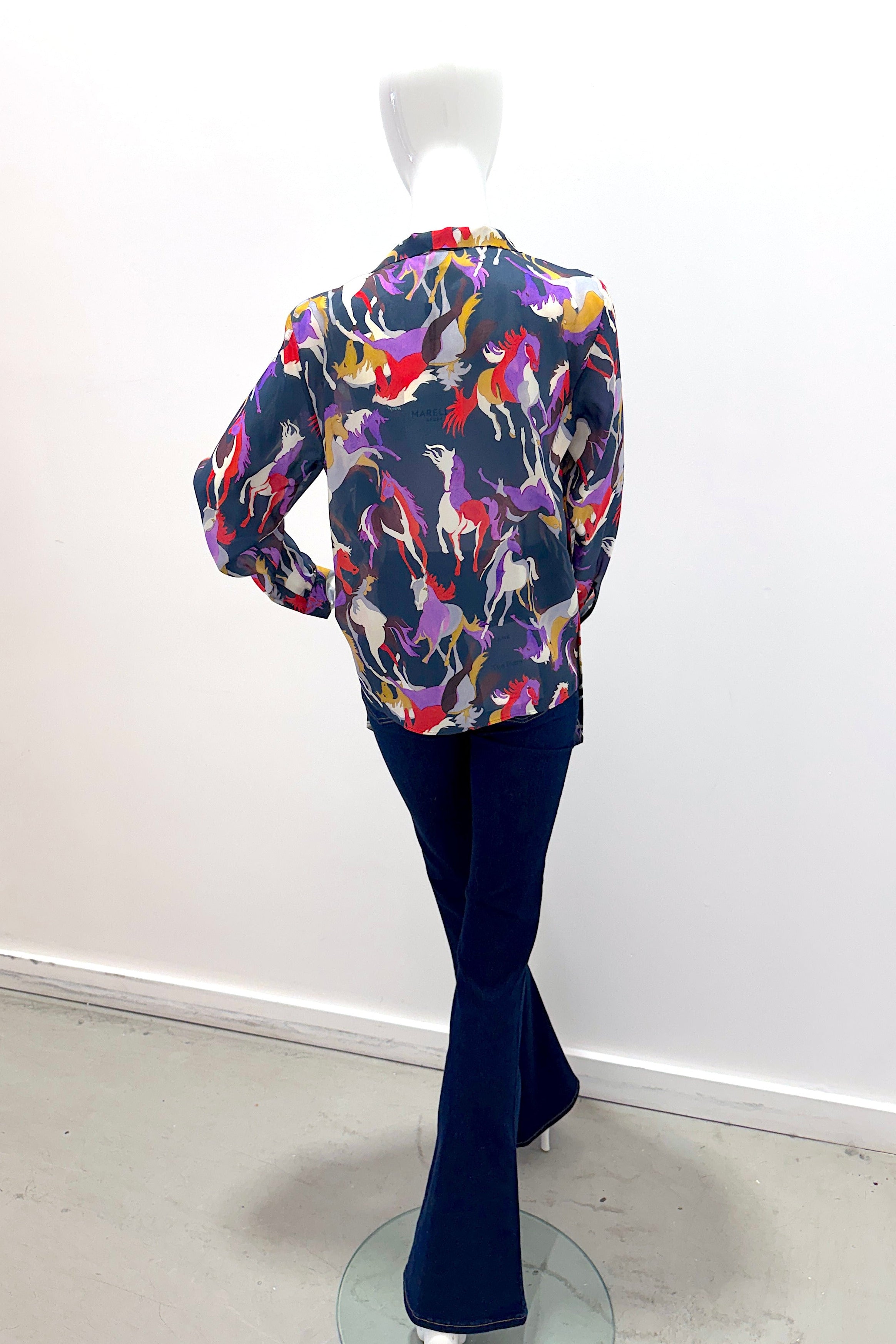 Marella MA10042-002 chemise Nastro bleu marine à motifs chevaux