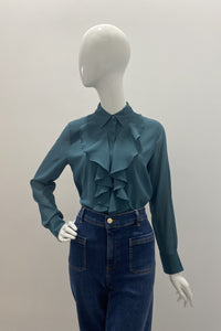 Max Volmary Silk Blouse With Front Ruffles