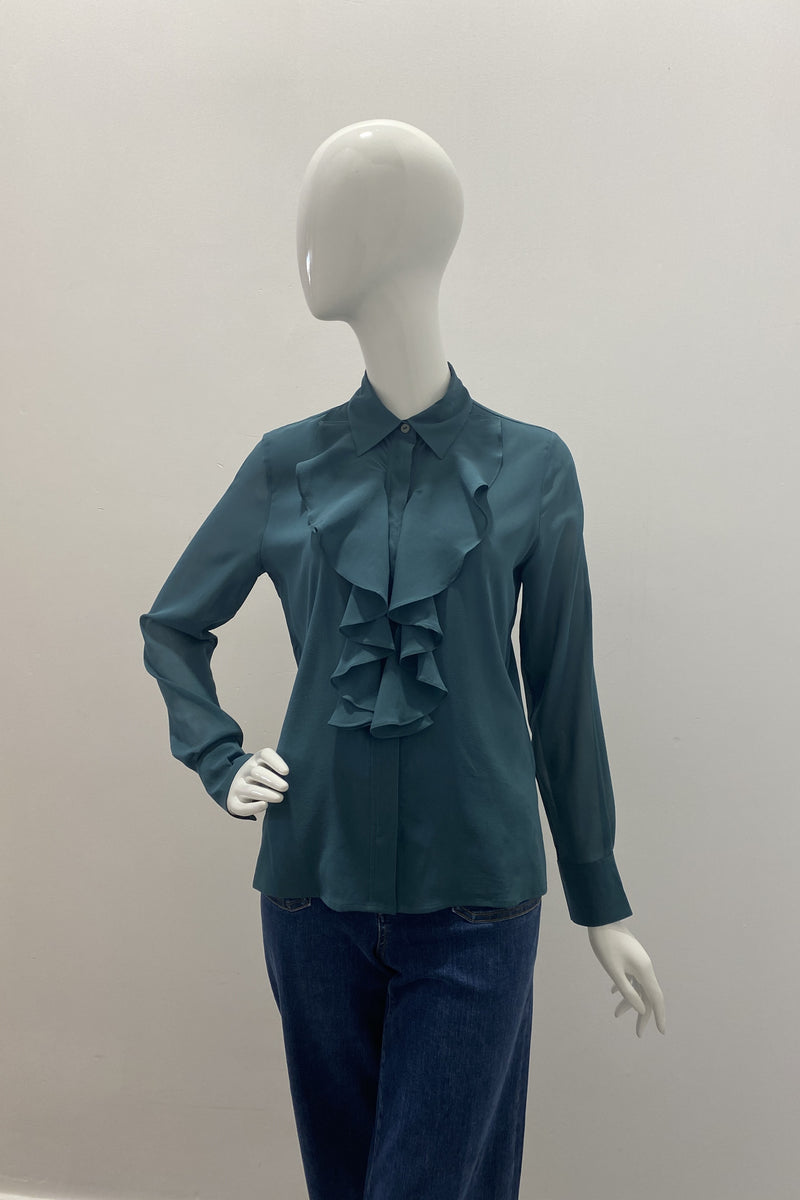 Max Volmary Silk Blouse With Front Ruffles