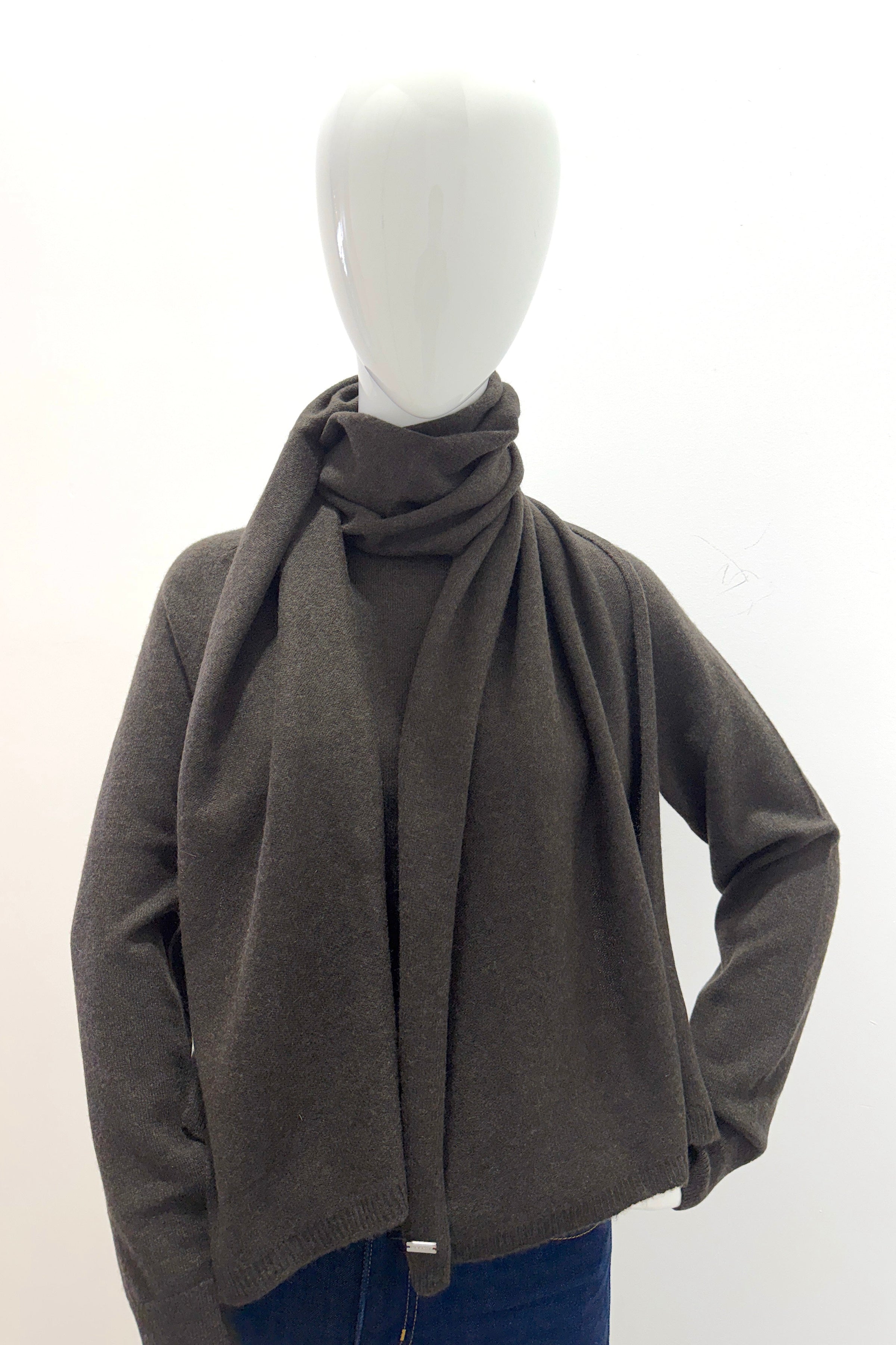 Repeat Organic Cashmere Knitted Scarf Dark Brown
