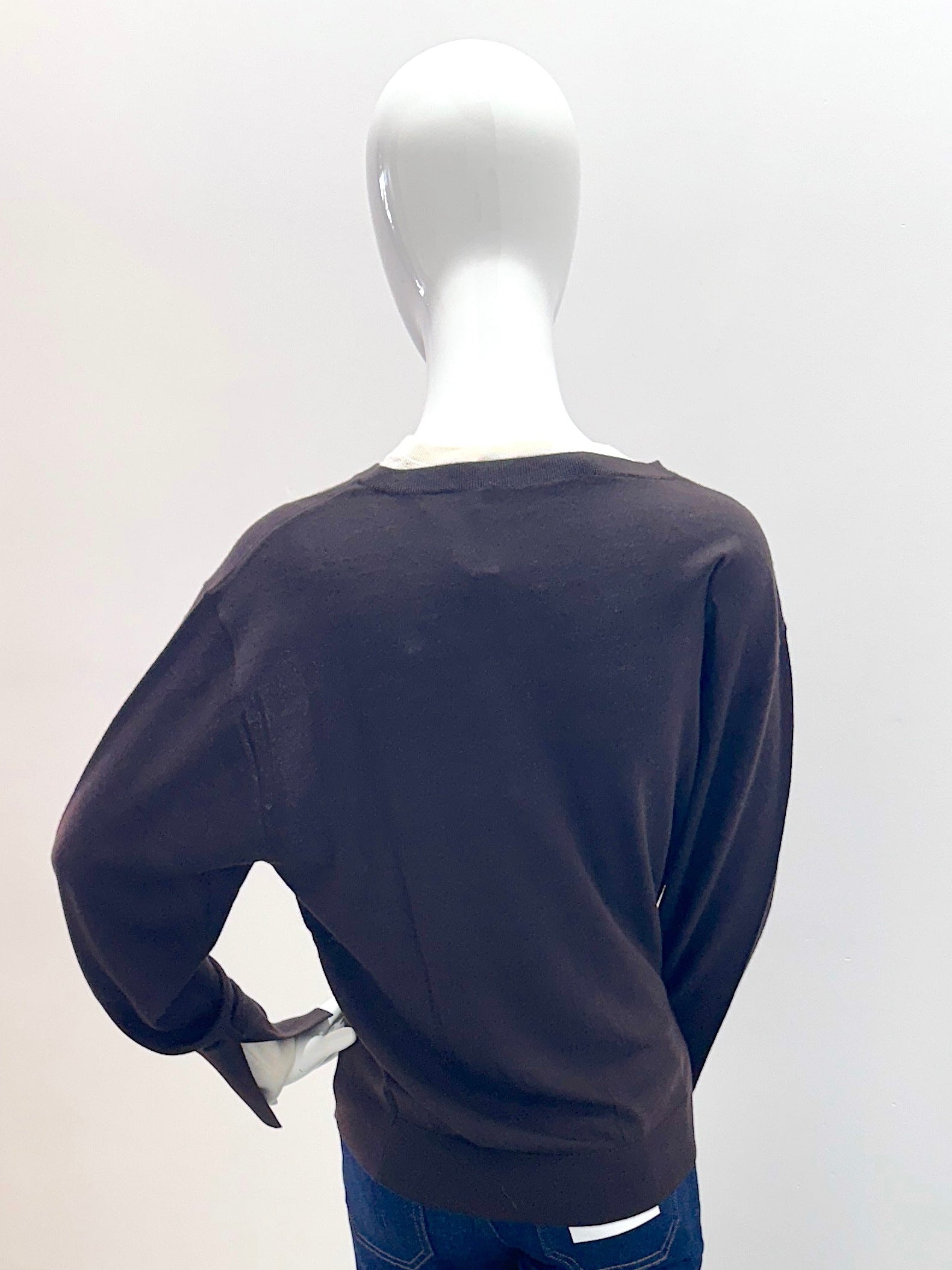 White + Warren Superfine Merino V-Neck Dark Cacao/Ivory Trim