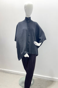 Majestic Filatures Merino Elbow-Sleeve Mock-Neck Poncho Charbon Chine