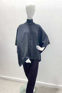 Majestic Filatures Merino Elbow-Sleeve Mock-Neck Poncho Charbon Chine
