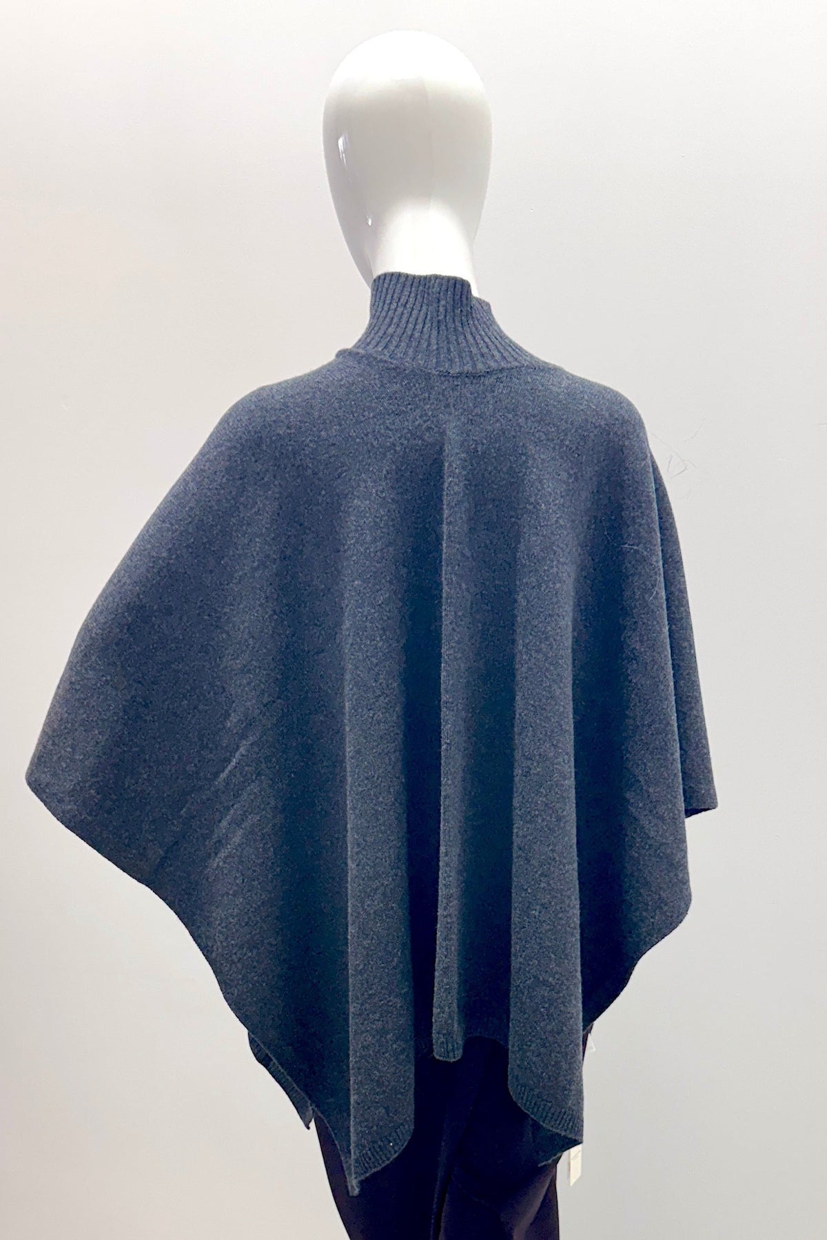 Majestic Filatures Merino Elbow-Sleeve Mock-Neck Poncho Charbon Chine