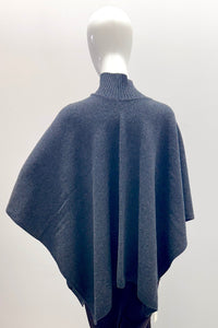 Majestic Filatures Merino Elbow-Sleeve Mock-Neck Poncho Charbon Chine