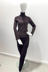 Majestic Filatures Stretch Merino Long-Sleeve Turtleneck With Rib Chocolate Mousse