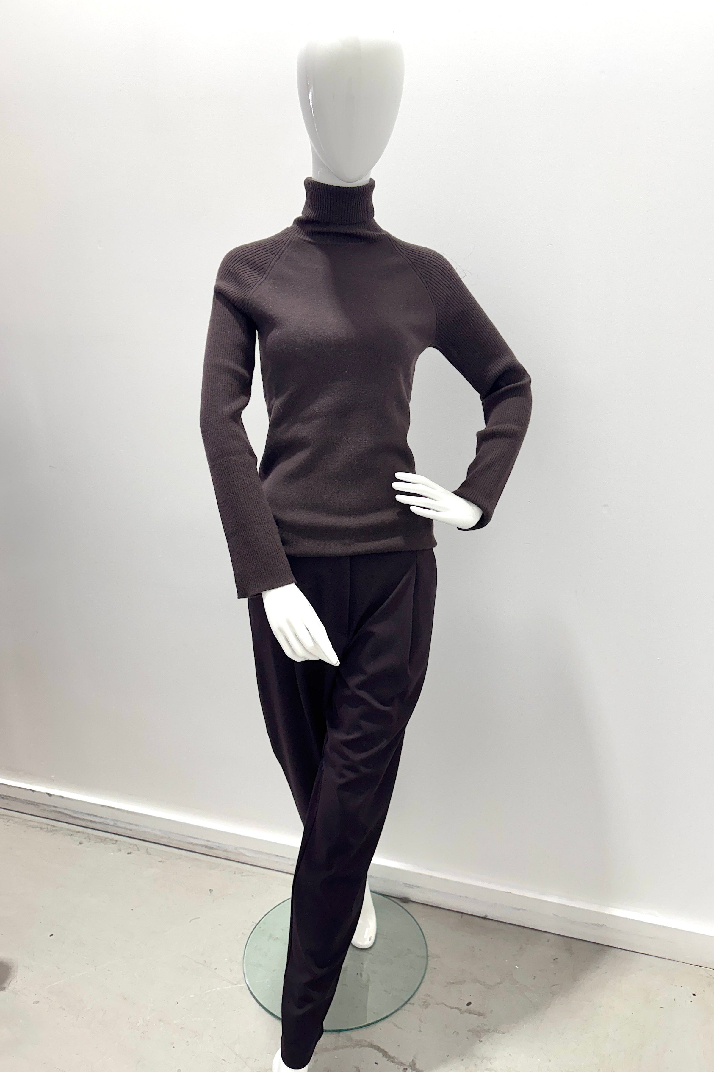 Majestic Filatures Stretch Merino Long-Sleeve Turtleneck With Rib Chocolate Mousse