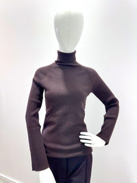Majestic Filatures Stretch Merino Long-Sleeve Turtleneck With Rib Chocolate Mousse