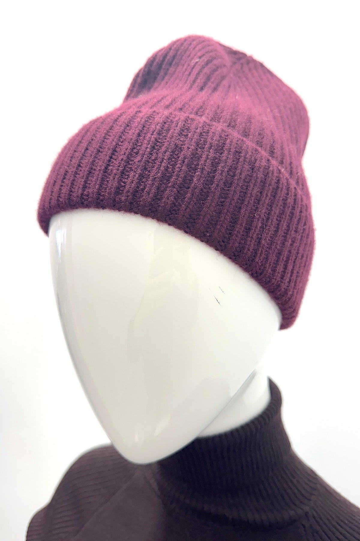 Repeat Organic Cashmere Ribbed Knit Hat Merlot