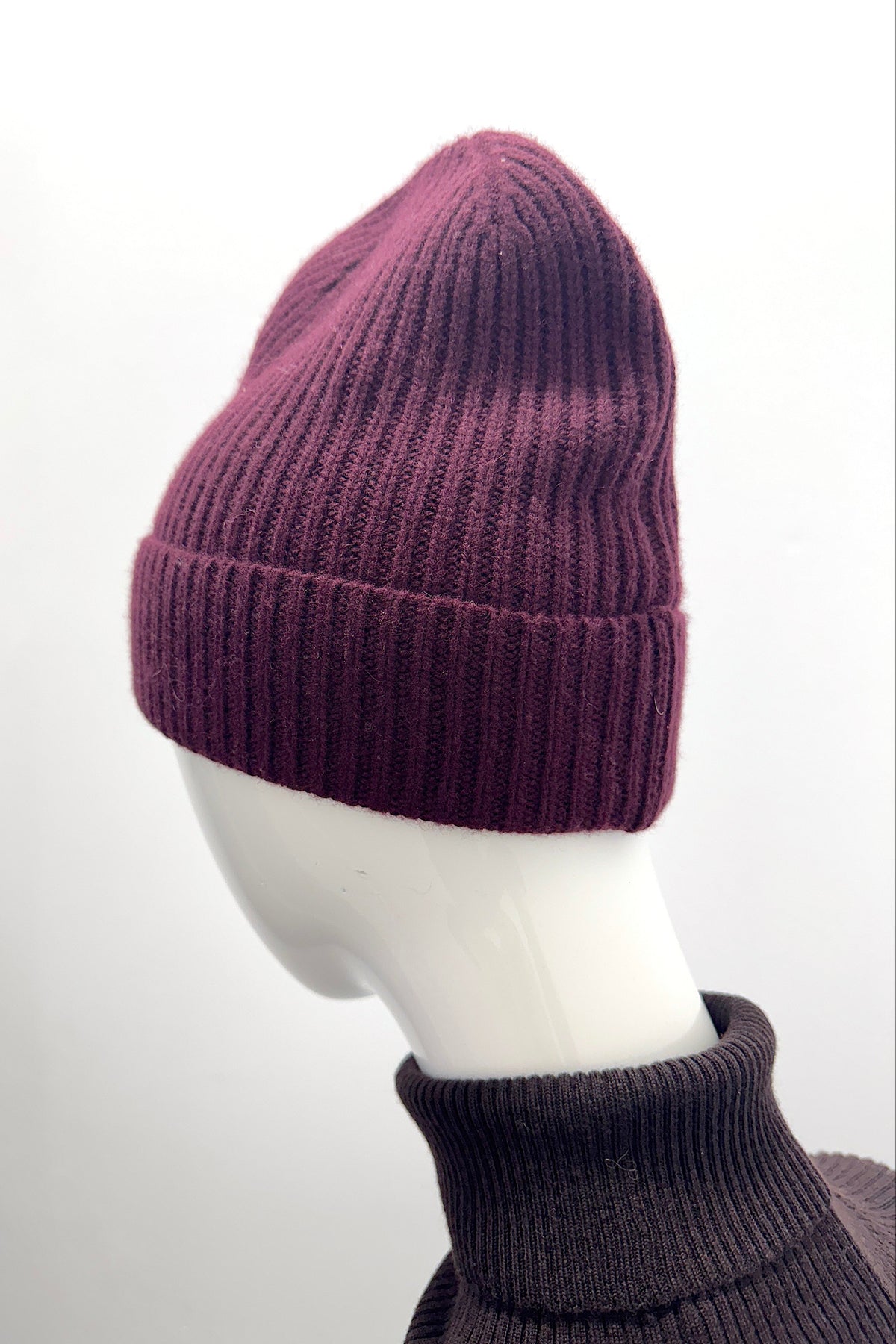 Repeat Organic Cashmere Ribbed Knit Hat Merlot