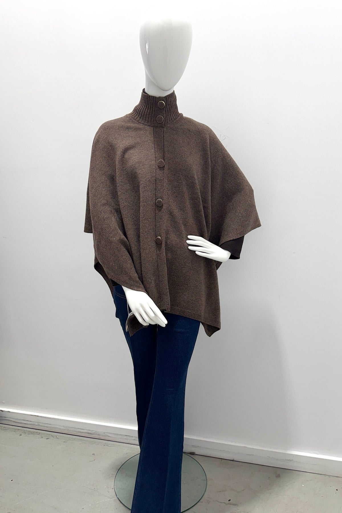 Majestic Filatures Merino Elbow-Sleeve Mock-Neck Poncho Tatanka