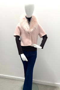 Veste en cachemire à manches courtes PLT6203 Pissenlit avec col en fourrure Blush