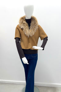Pissenlit Shortsleeve Cashmere Jacket with Fur Collar Warm Camel