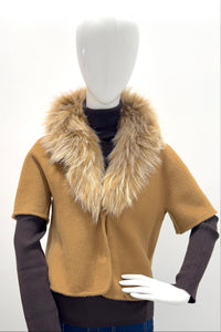 Pissenlit Shortsleeve Cashmere Jacket with Fur Collar Warm Camel