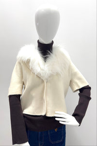 Pissenlit Shortsleeve Cashmere Jacket with Fur Collar Soft Ivory