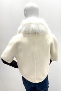 Pissenlit Shortsleeve Cashmere Jacket with Fur Collar Soft Ivory