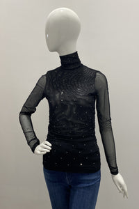 Cinq à Sept Heatset Shirred Mesh Turtleneck