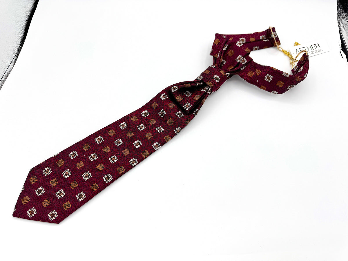 Aether Designs Foulard Print Tie Burgundy/Tan