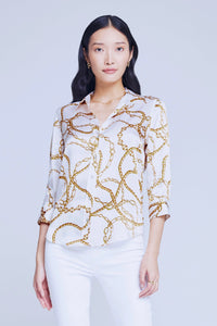 L'Agence Dani Rope Chain Patterned Silk Blouse