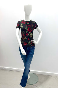 L'Agence 5507CYF-BRSE Ressi top ras-du-cou à manches courtes Black/Burgundy Romantic Rose