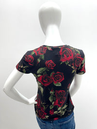 L'Agence 5507CYF-BRSE Ressi top ras-du-cou à manches courtes Black/Burgundy Romantic Rose