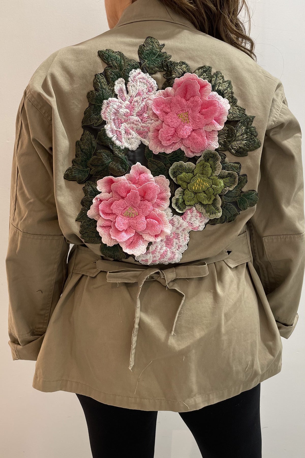 Josie Bruneau Veste vintage à fleurs rose pêche